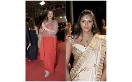 Nidarshana Gowani Shines at Cannes 2025 in Red Zari Look as Daughter Trishla Celebrates Indian Art
